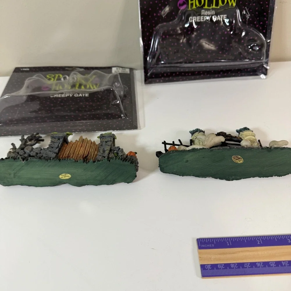 Spooky Hollow Set of 2 Creepy Gate Halloween Decor Resin Village Accessory Mini